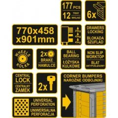 Skříňka dílenská pojízdná s nářadím (177ks) 6 zásuvek