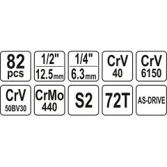 Gola sada 1/2", 1/4" + příslušenství 82 ks