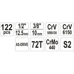 Gola sada 1/2", 1/4" + příslušenství 122 ks
