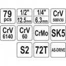 Gola sada 1/2', 1/4'' + příslušenství 79 ks