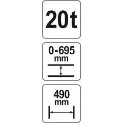 Lis hydraulický 20t, zdvih 0-695mm, šíře 490mm