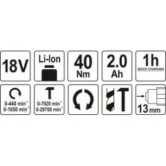Vrtačka s příklepem AKU MABUCHI 18V LI-ION, 440-1650 ot/min, kufr