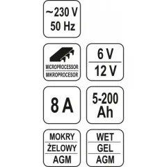 Nabíječka 8A 6/12V gel/procesor