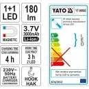 Lampa montážní 1+1 LED, bezpřívodová, 3,7V Li-ion, magnet+hák, 180lm
